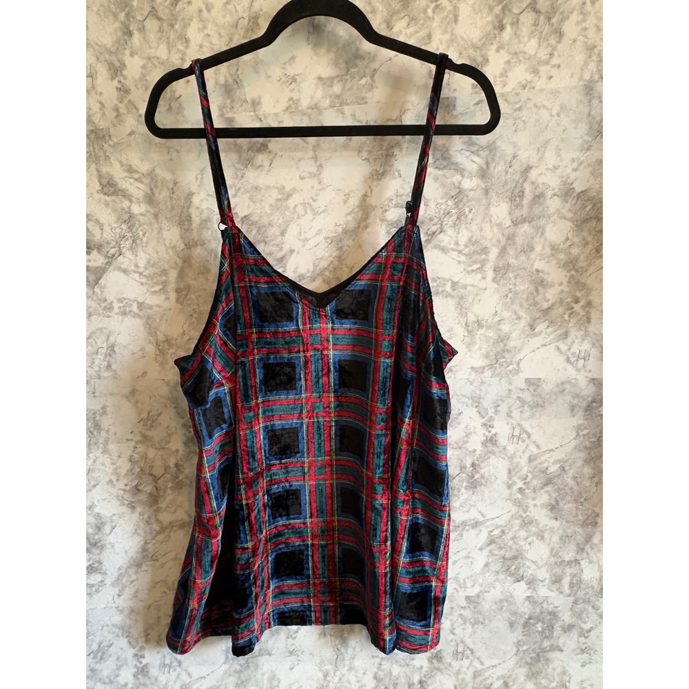 Torrid 1 Plaid Velvet Cami Swing‎ Top Adjustable Straps 1x 14 16